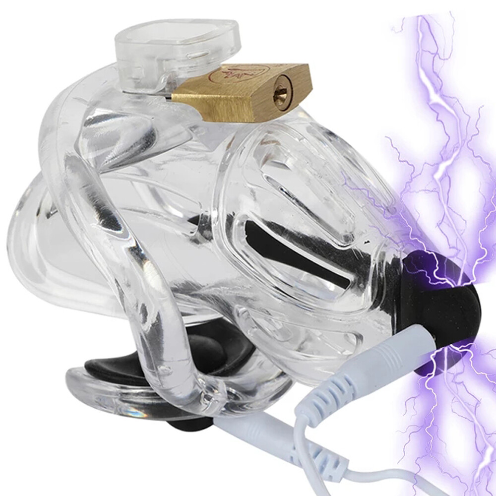 Male E-Stim Shock Chastity Cage Device Lockable Chastity Belt Men Restraints SM