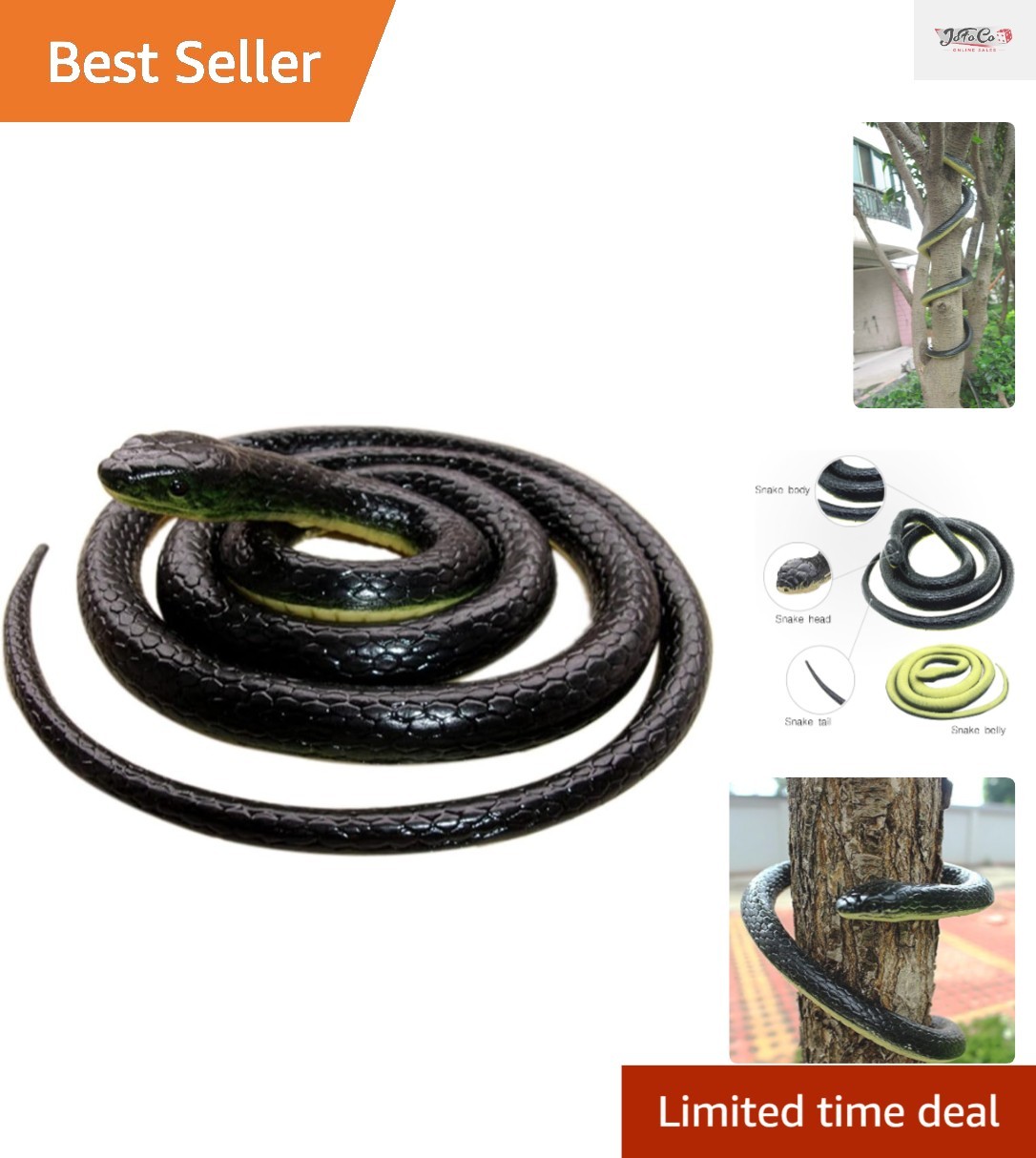 Realistic 52-Inch Black Rubber Snake - Perfect for Scaring and Garden Decor