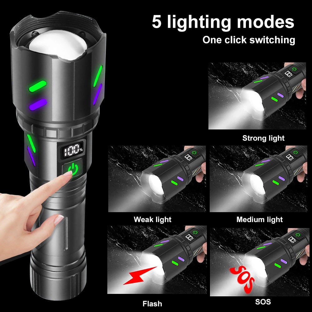 12000LM Laser White LED Flashlight Torch USB Rechargeable Zoomable Burning Light