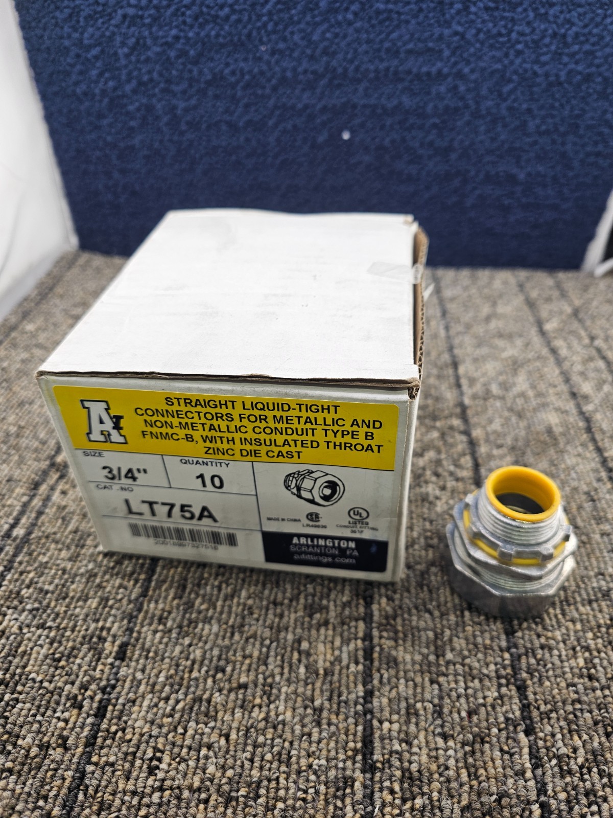 (QTY 10) ARLINGTON LT75A Straight Liquid-Tight Connector, Zinc Die-Cast 3/4-inch