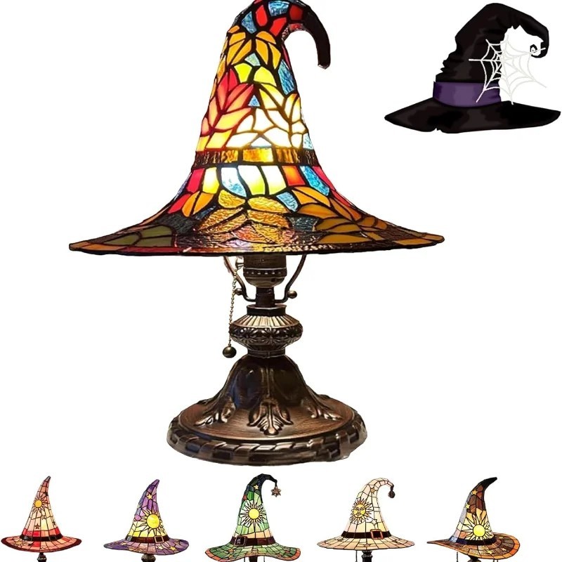 Stained 3D Witch Hat Lamp Resin Creative Retro Led Night Light Desk Lamp