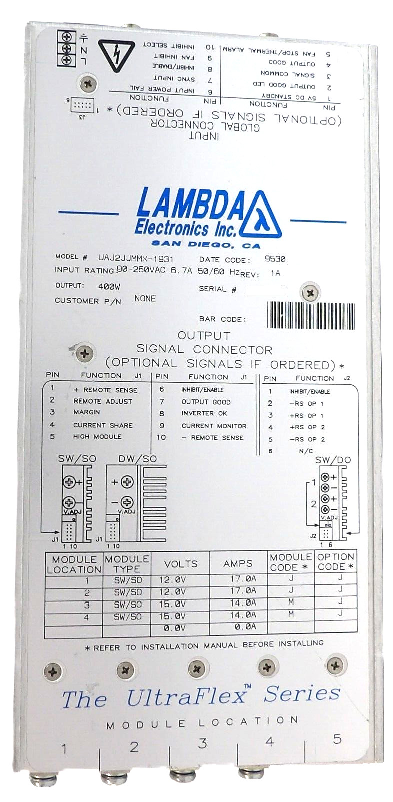 Lambda Electronics UAJ2JJMMX-1931 Power Supply Module UltraFlex Series Working