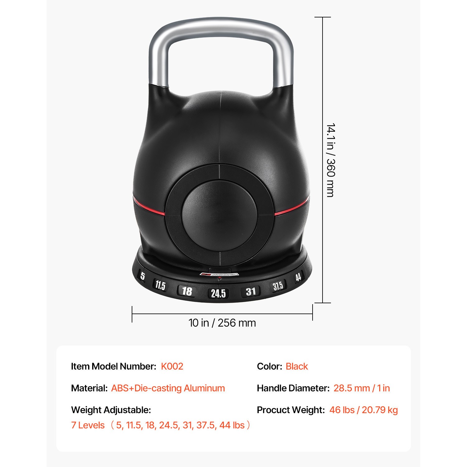 Adjustable Kettlebell 7-in-1 Weight Set, 5-44 lbs for Strength & Workout
