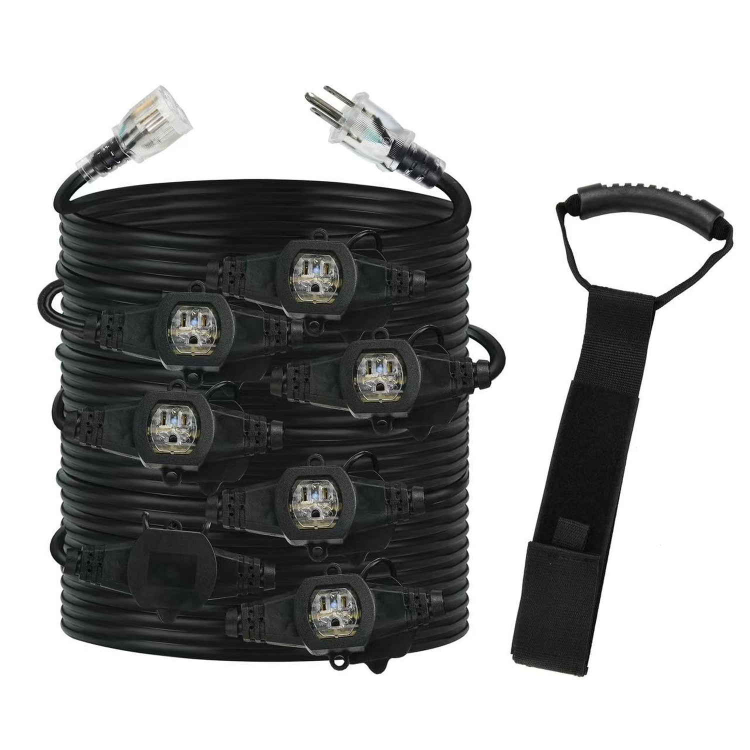 30FT 12 Gauge Multi-Outlet Outdoor Extension Cord, 8 Evenly Spaced Weatherpro...