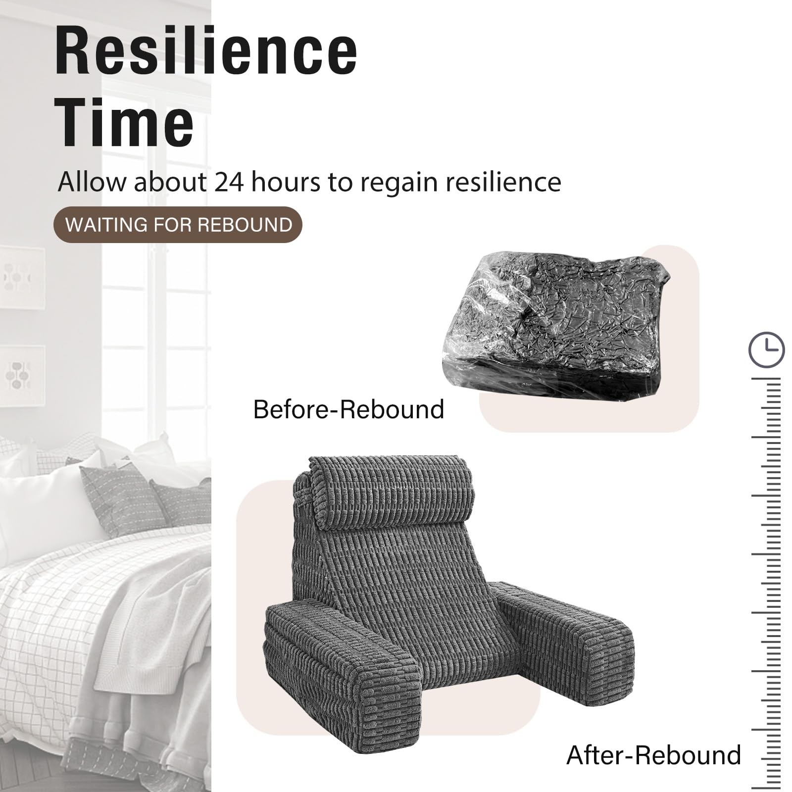 19" Reading Pillow for Bed with Built-in Arms & Large Pockets, Supportive Bac...