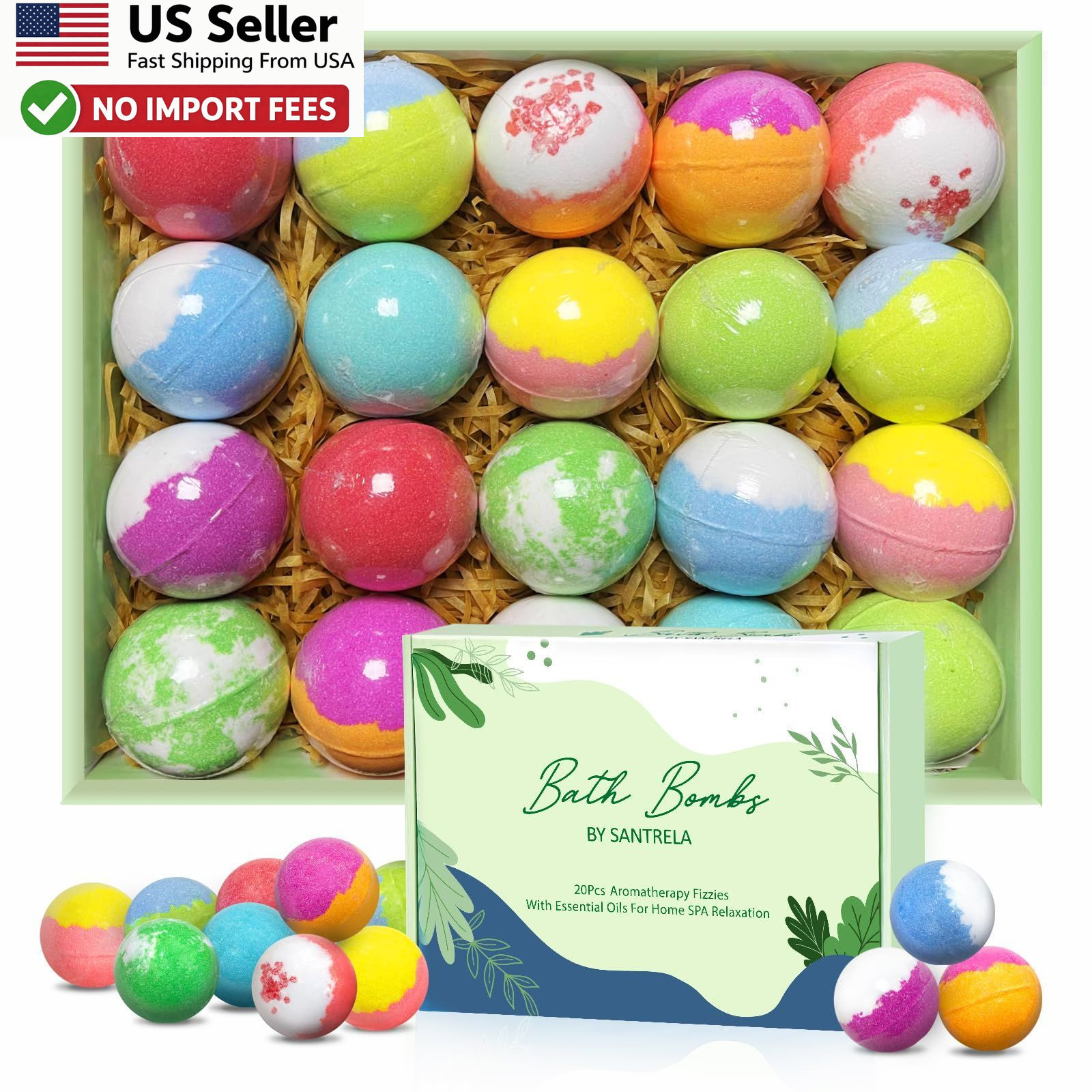 20 Pack Organic Bath Bombs Gift Set With Essential Oils For Women FROM USA