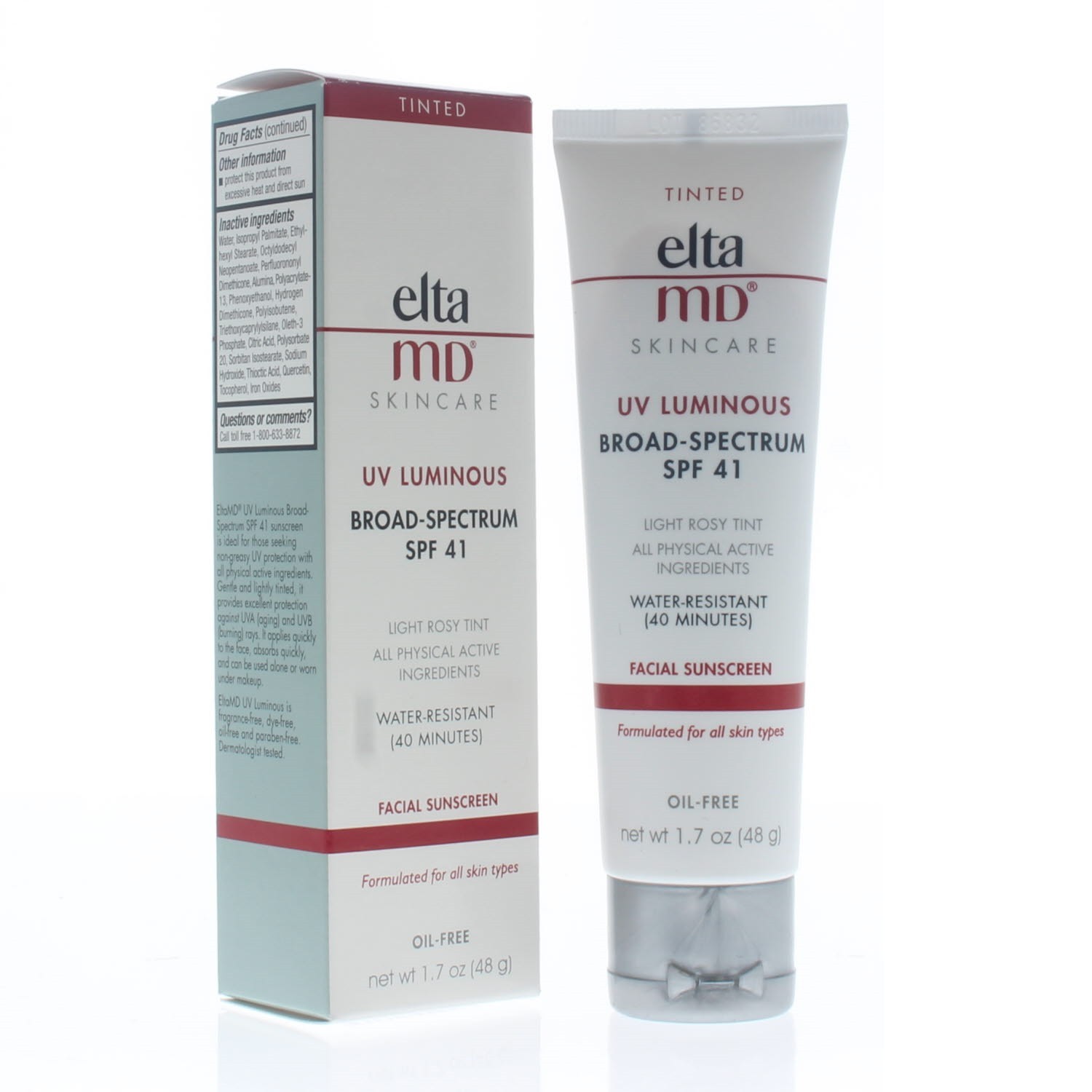 EltaMD UV Luminous SPF 41 Light Rosy Tint Facial Sunscreen Water Resistant 1.7oz