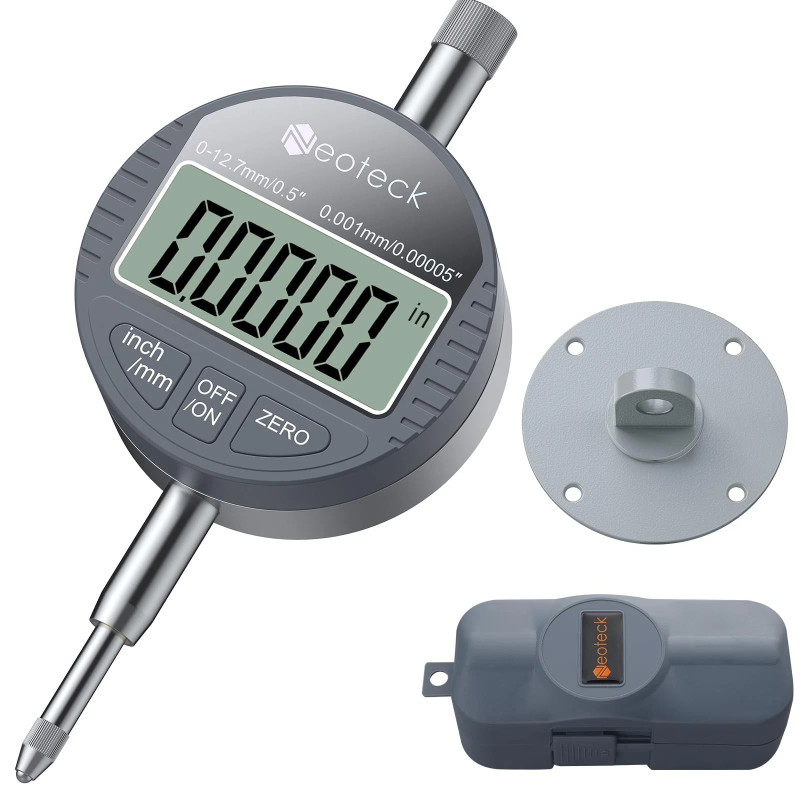 Neoteck DTI Digital Dial Indicator 0.5 in/12.7mm, High Res: 0.00005 in/0.001mm