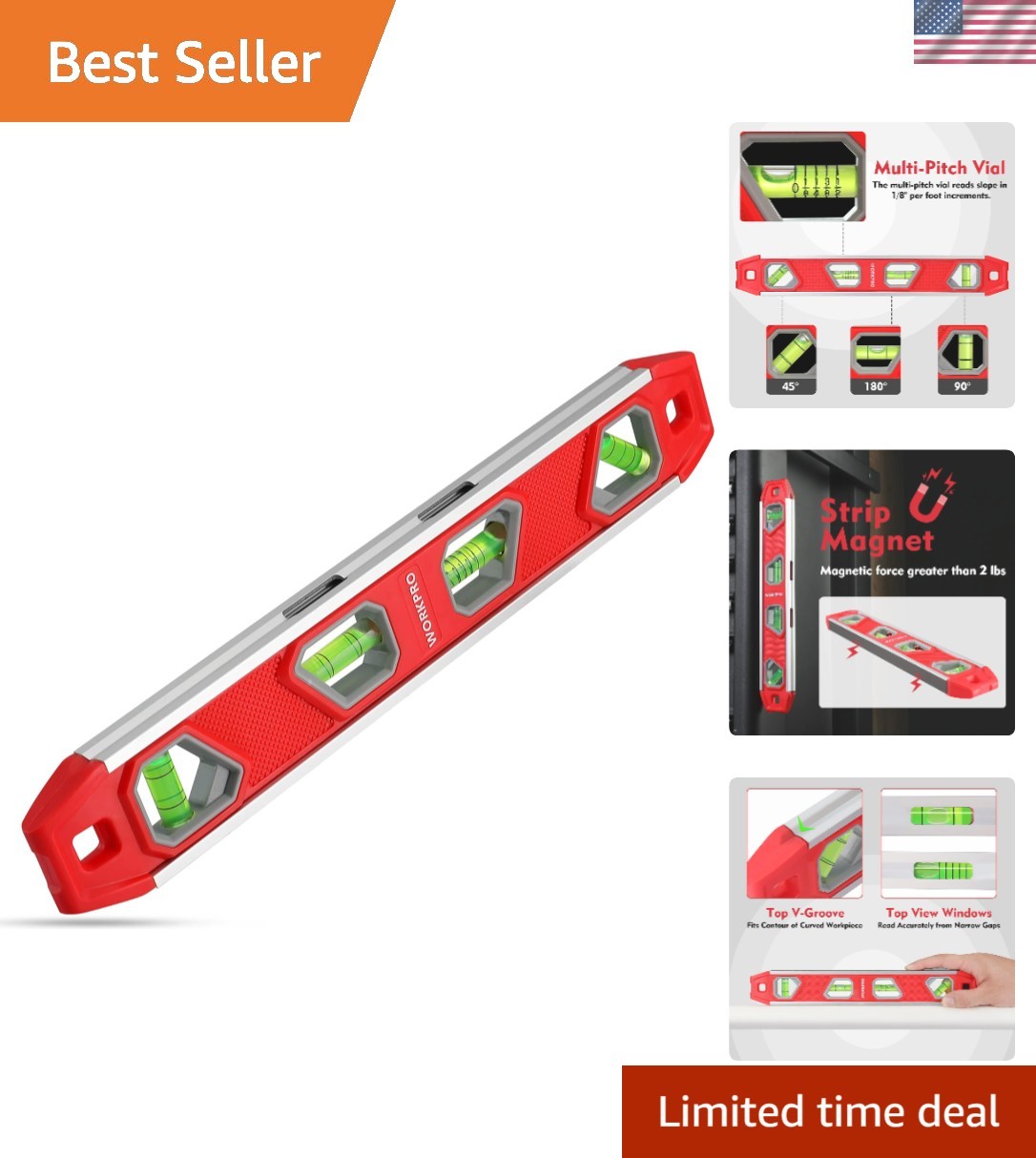 12 Inch Torpedo Level, Magnetic Small Leveler Tool, Plumbing Level with Pitch...