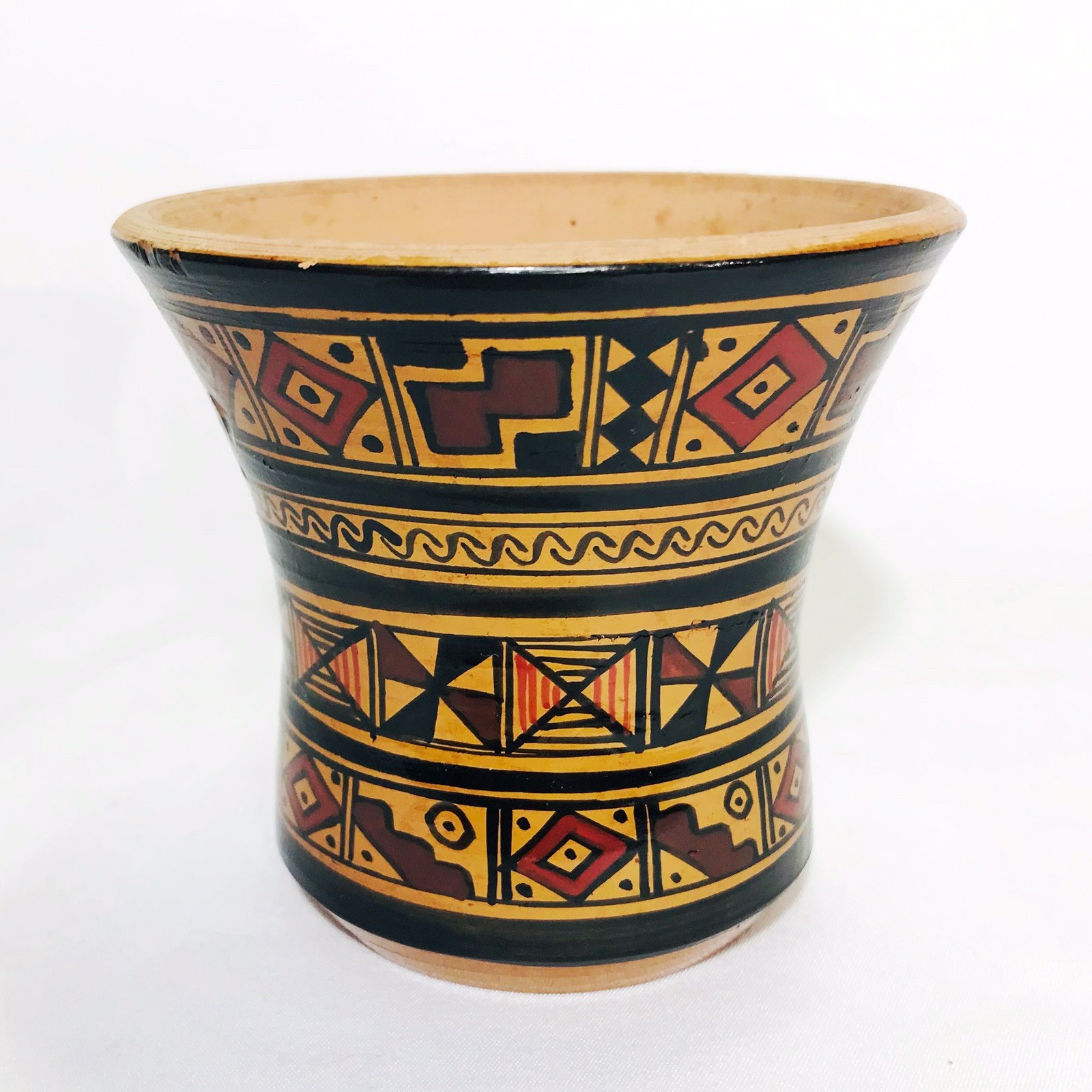 Terra Cotta Hand Decorated Traditional Inca-Style Peruvian Vase 3.5"