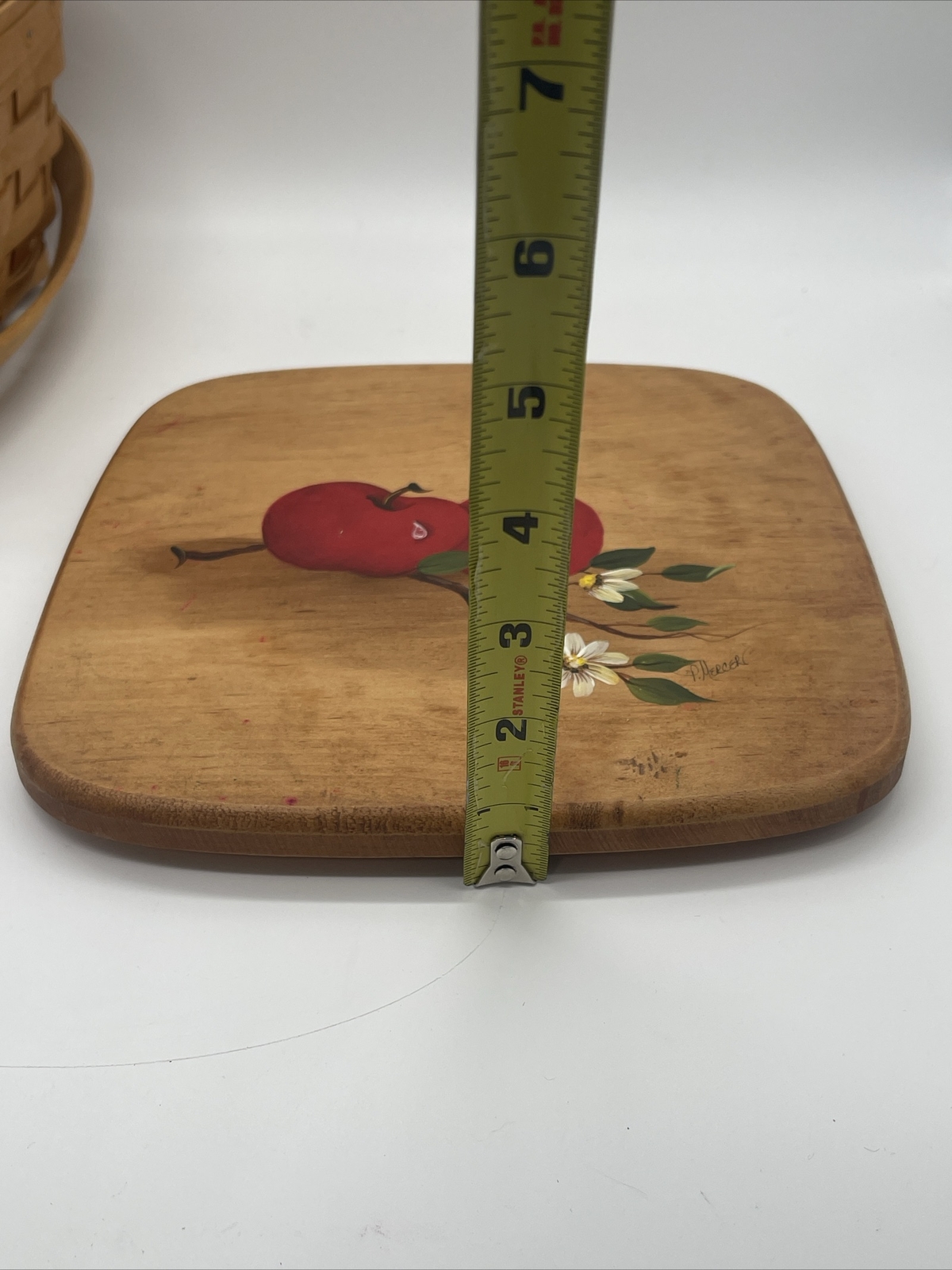 Longaberger Fruit Basket & Plastic Protector P Mercer Apple Handle 90s Spring M