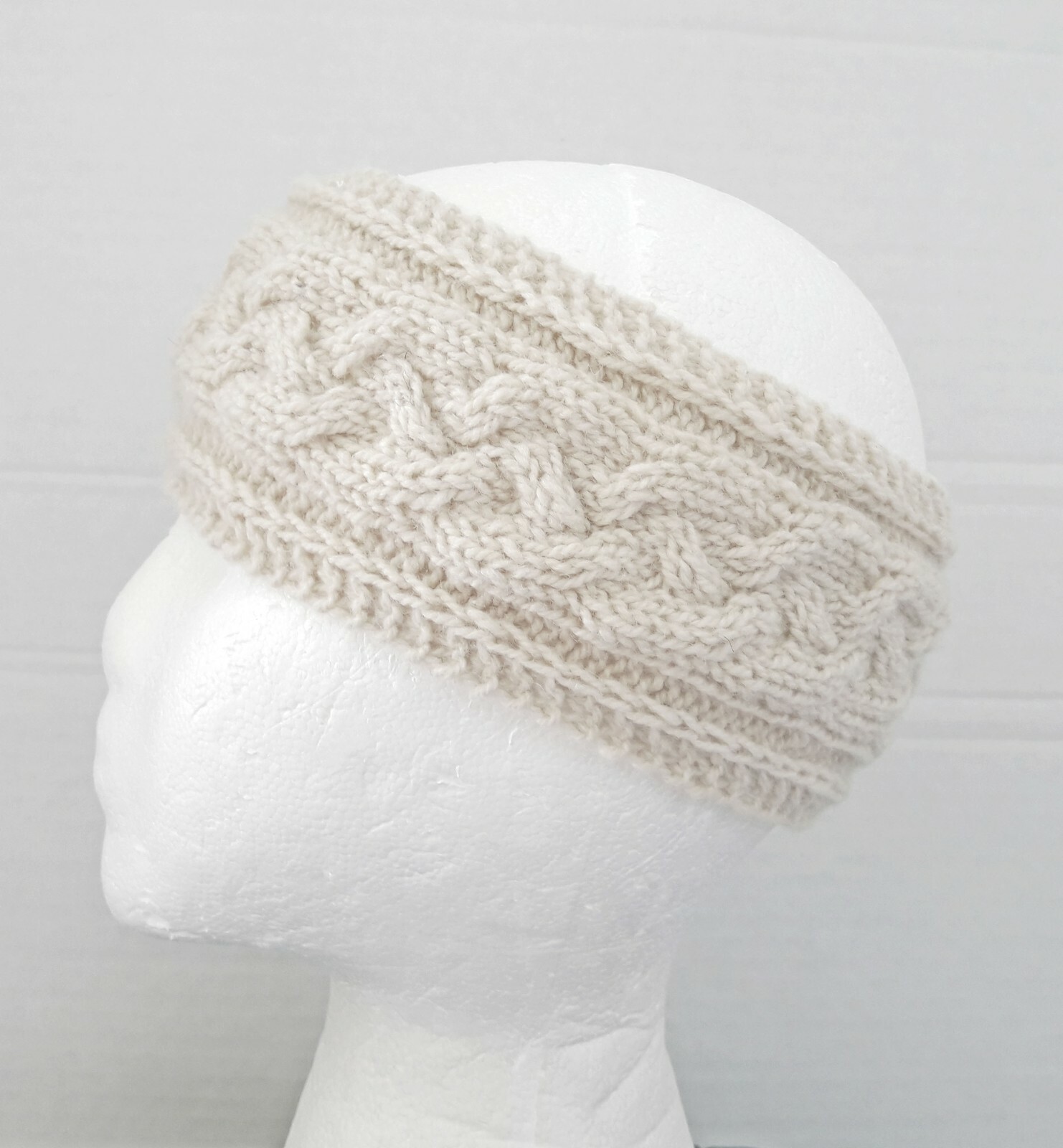 Ivory wool hand knit handmade women's headband head wrap ear warmer