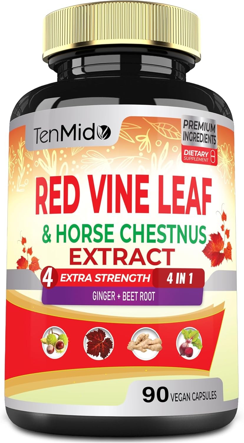 Red Vine Leaf Extract Capsules - with Horse Chestnut, Beet Root, Ginger -...