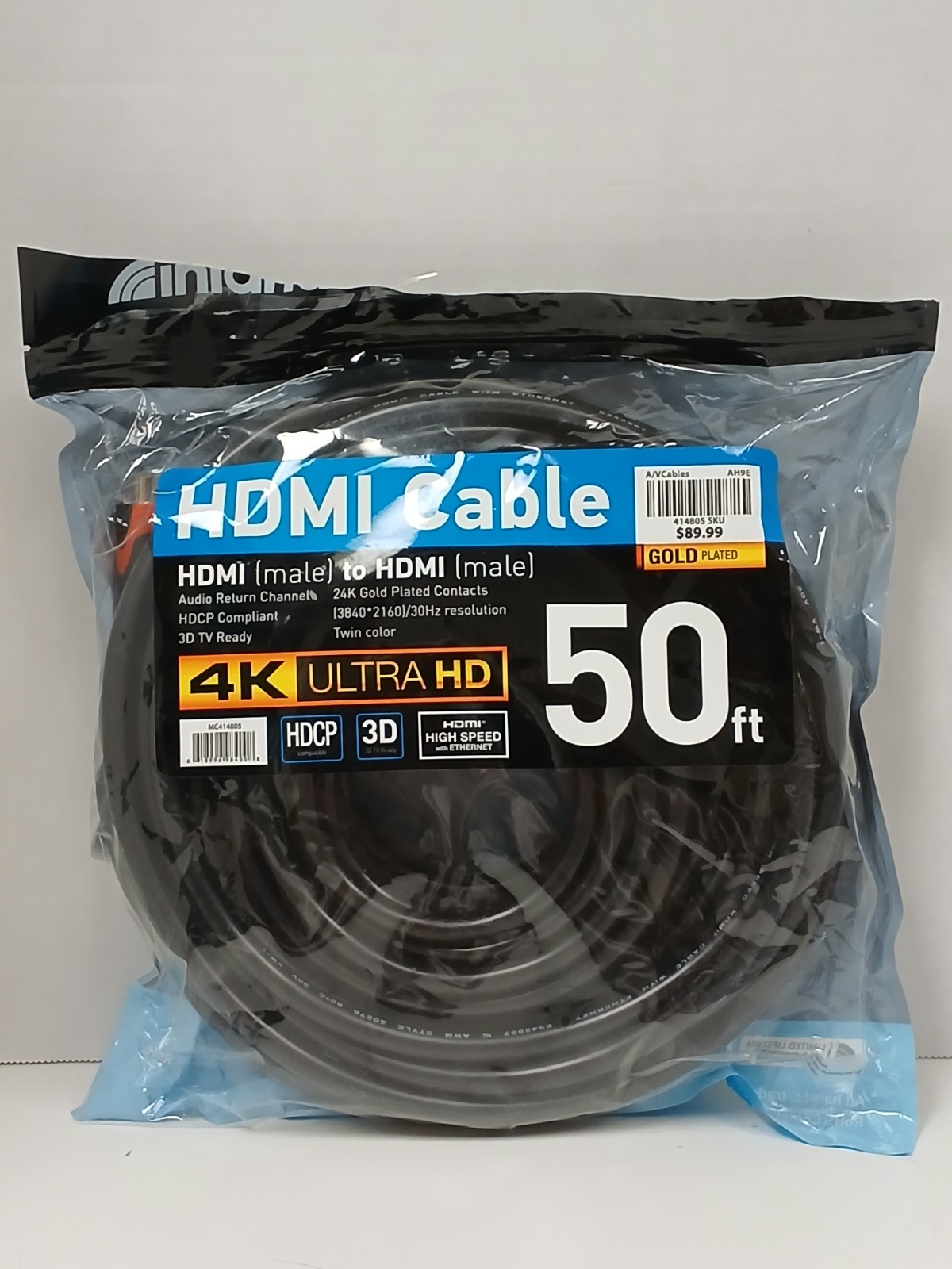 Inland HDMI Cable Male-Male 4K Ultra HD Gold Plated, 50ft