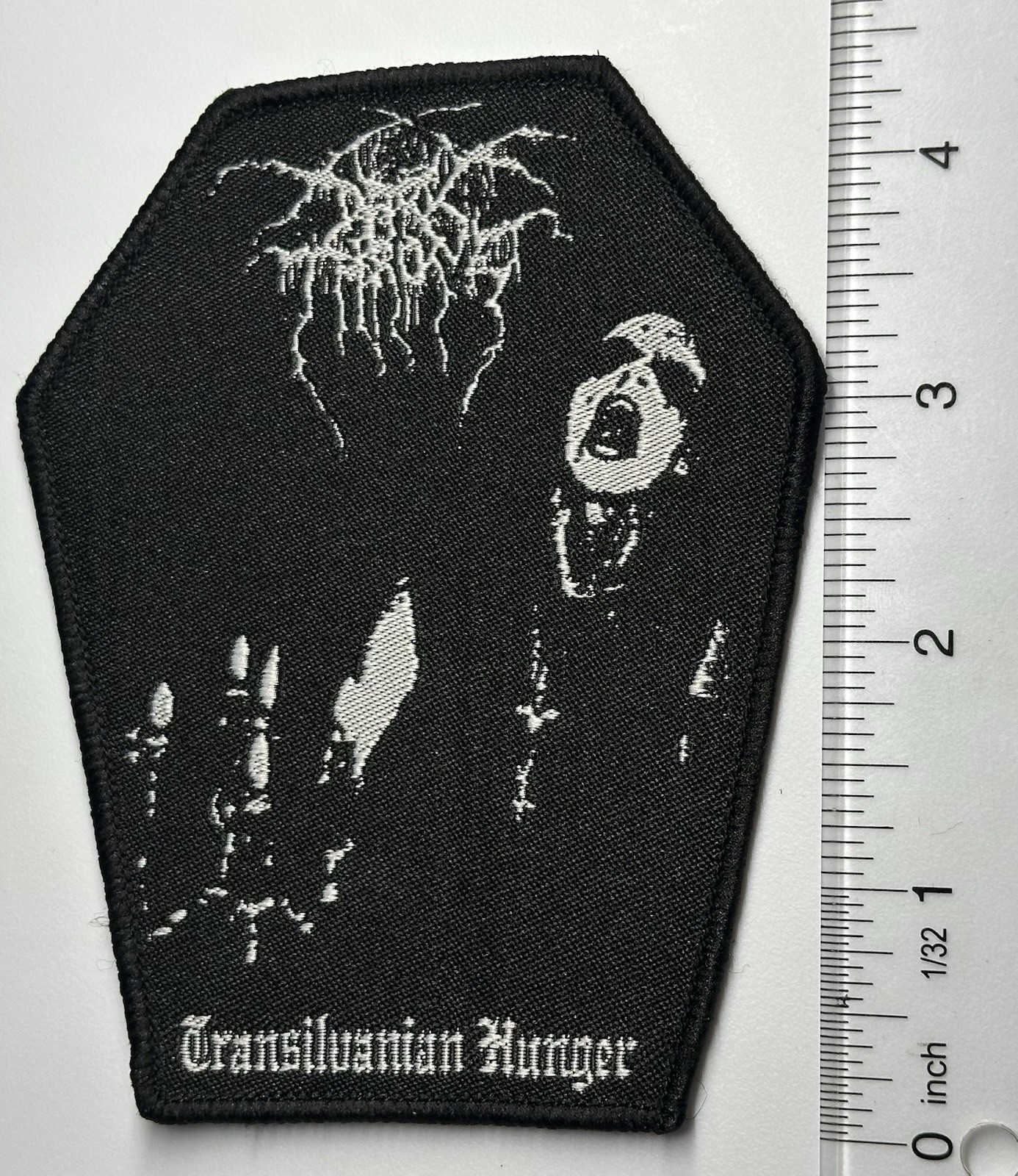 Dark Throne Transilvanian Hunger Coffin Black border woven patch