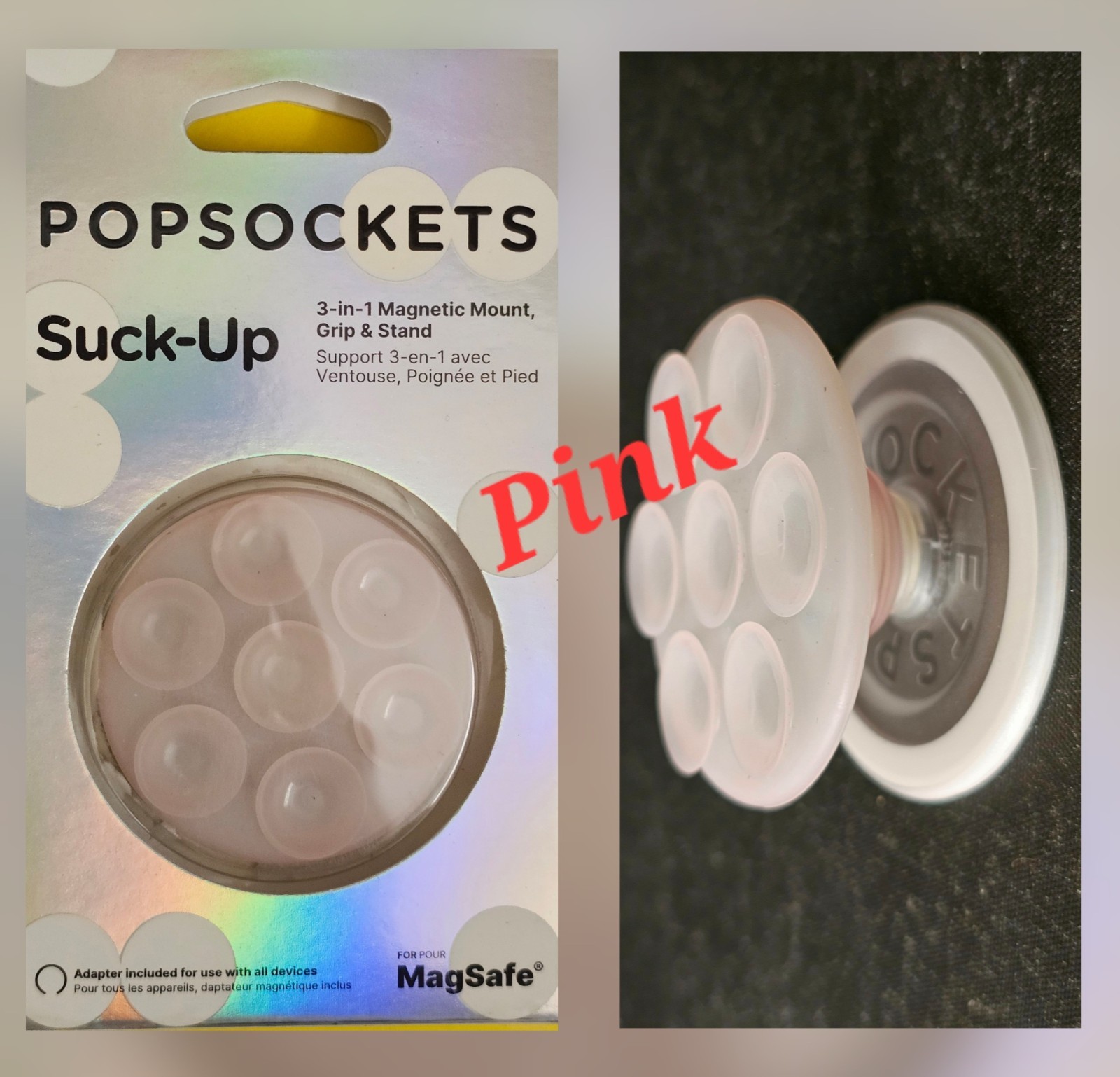 PopSockets Suck-Up Magnetic MagSafe Phone Grip for iPhone - Clear Pink