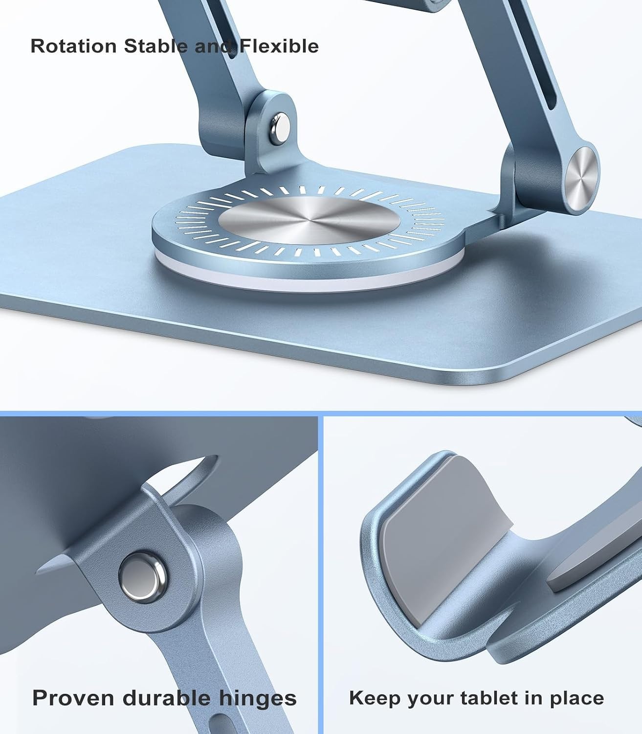 Universal Tablet Stand with Adjustable Height & 360° Swivel Base - Blue Elegance
