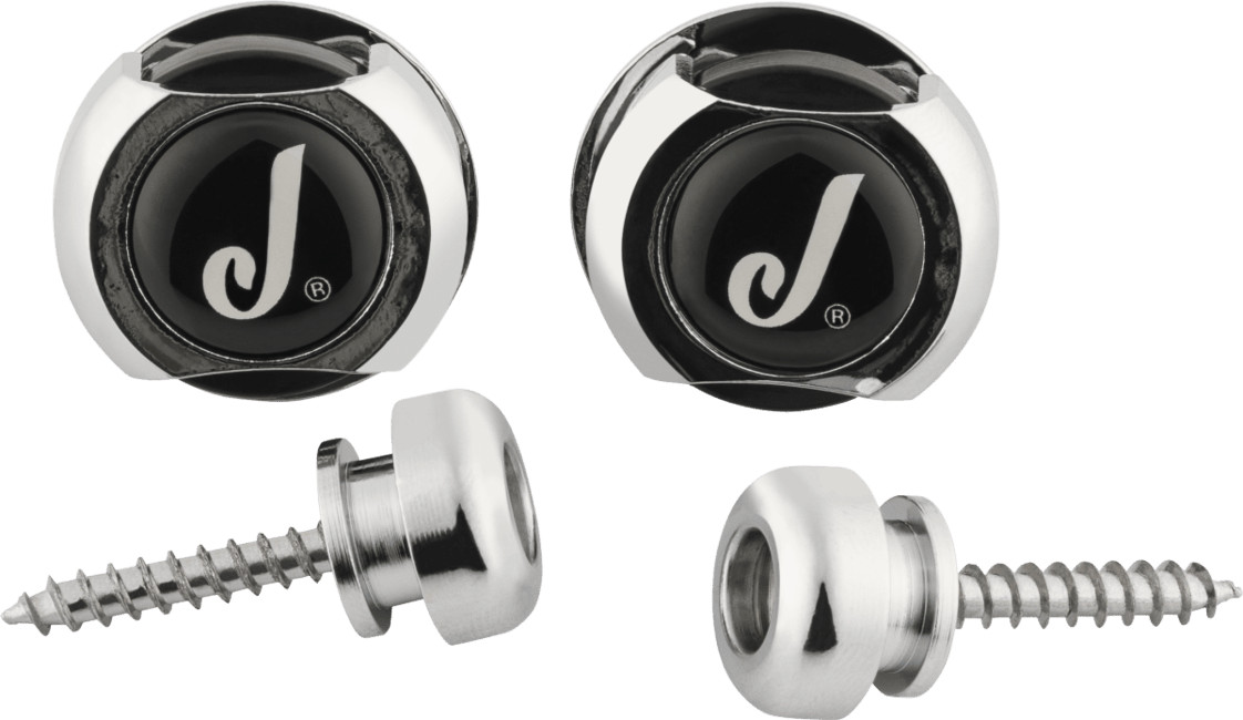 Genuine Jackson J LOGO CHROME Guitar Strat/Tele Straplocks Strap Locks Set