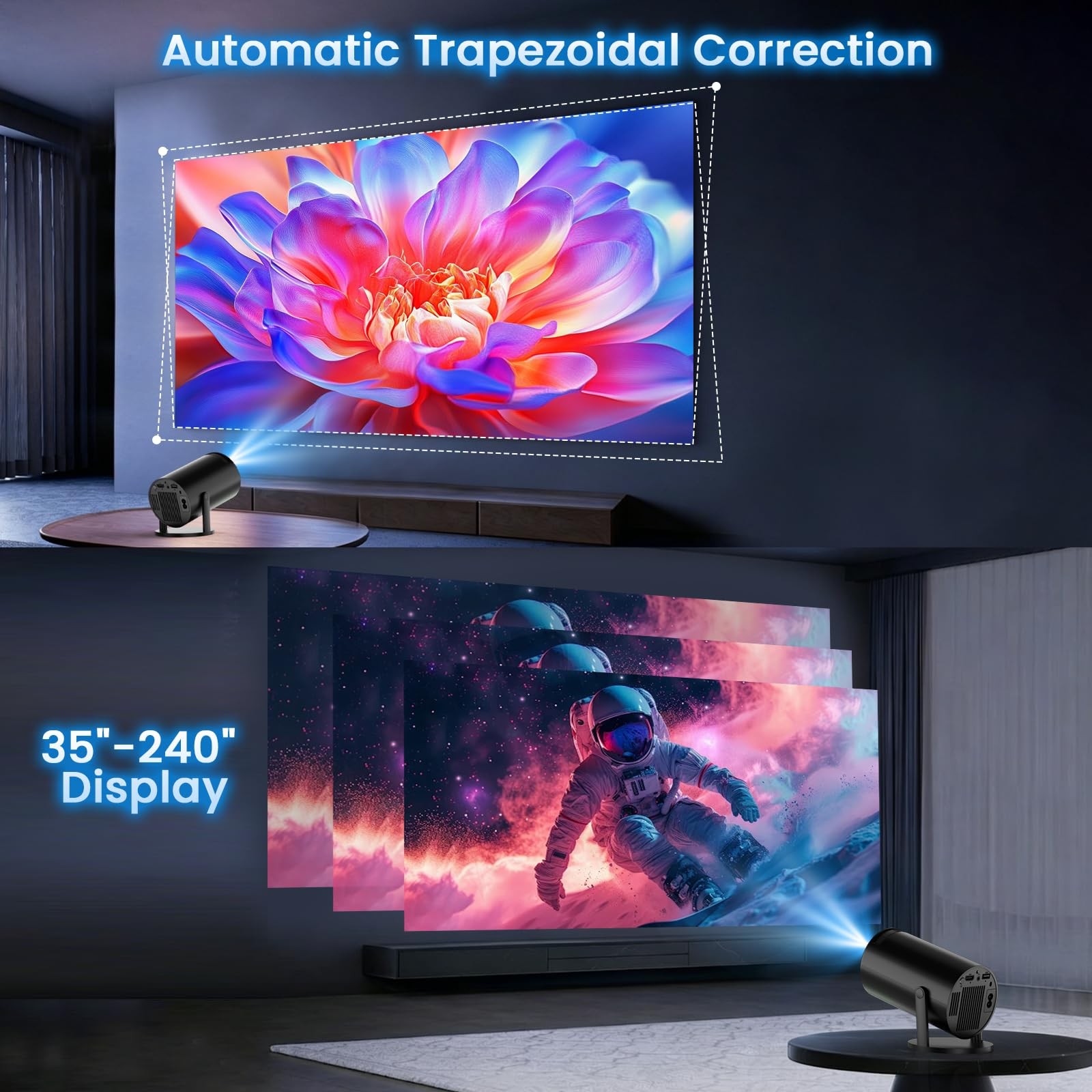 Mini Projector Support 4K 1080P FHD Portable Projector Builtin App