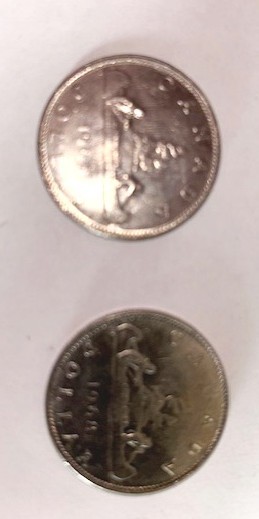 Lot of 2 Canada Canoe Dollar $1 1968 Voyager .800 Silver World Coins