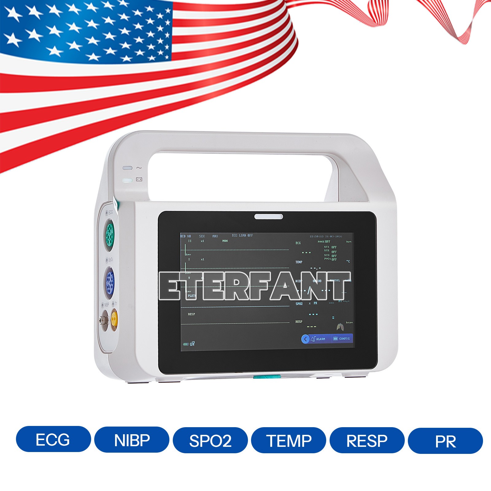 5 Inch Multi-parameter Patient Monitor Touch Screen ECG,RESP,TEMP,NIBP,SPO2,PR