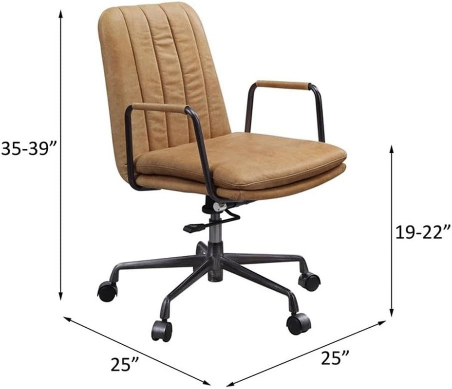 Eclarn Leather Adjustable Height Swivel Office Chair in Brown