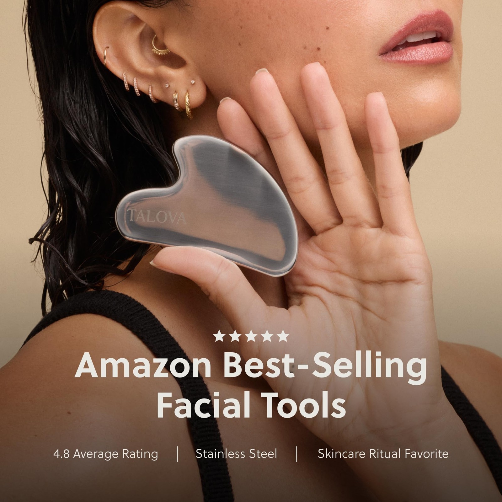 TALOVA - 304-Grade Stainless Steel Gua Sha Facial Tool, Easing Silver