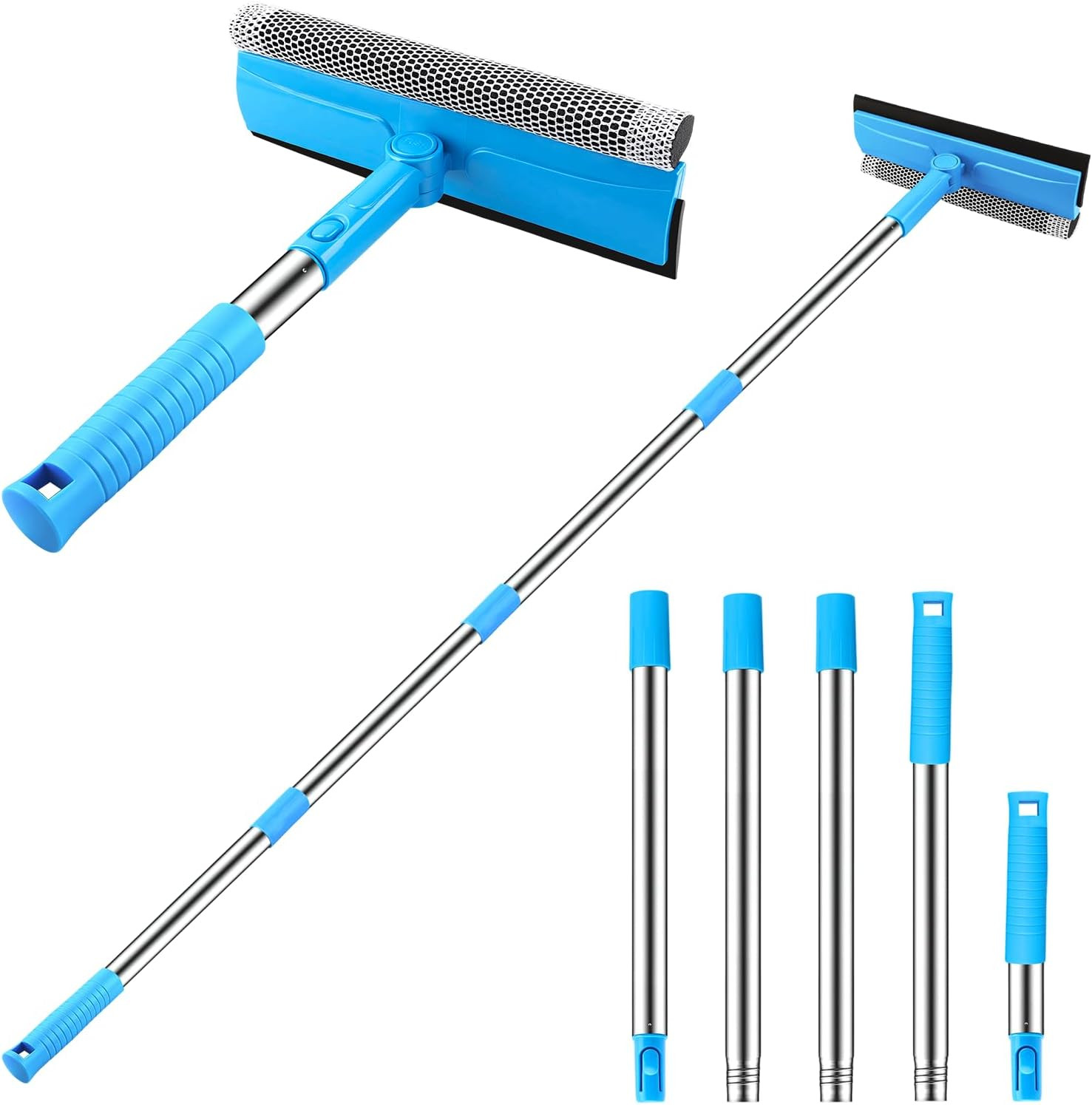 Window Squeegee, 2 in 1 Window Cleaner Tool with 57-In Extension Pole and Sponge
