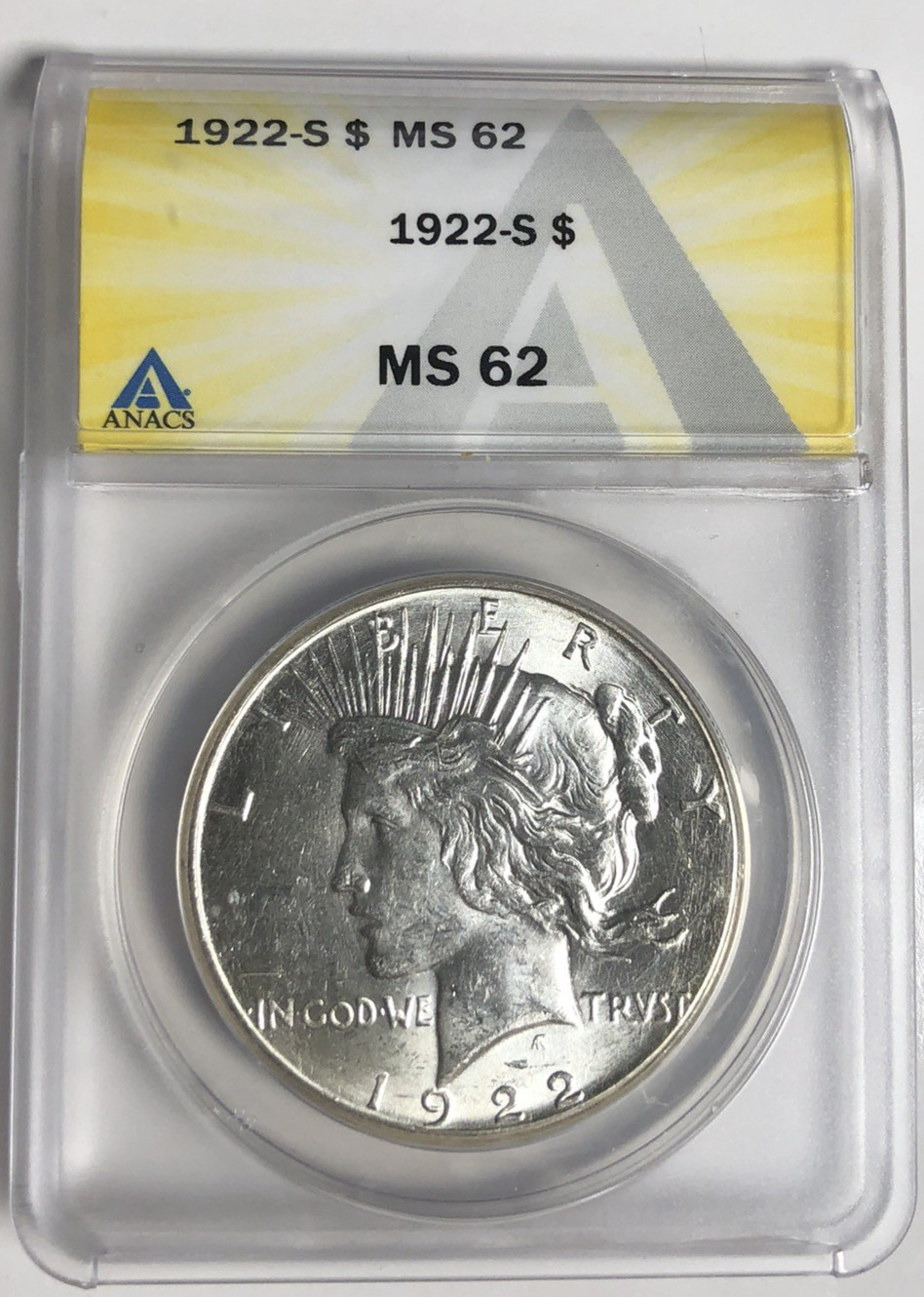 1922 S Peace "ANACS MS62"🔥LUSTER, STUNNING & BEAUTIFUL/ EXTREMELY NICE💥✅