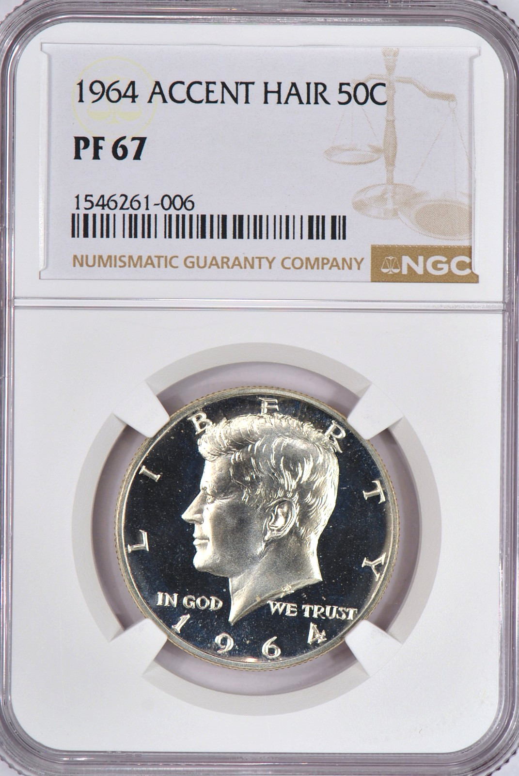 1964 Accent Hair Kennedy Half Dollar Proof NGC PF 67 PR Frosty Silver Coin 50C