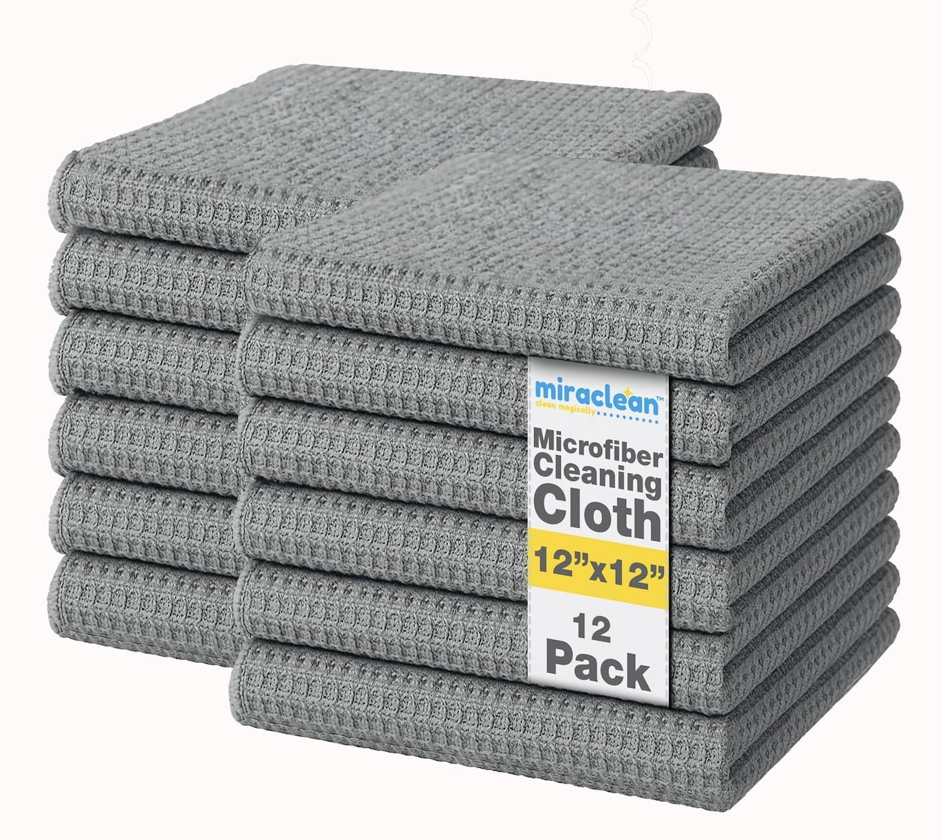 MIRACLEAN Waffle Weave Microfiber Cloths - 12 x 12 inches - Lint Free Cloth, Str