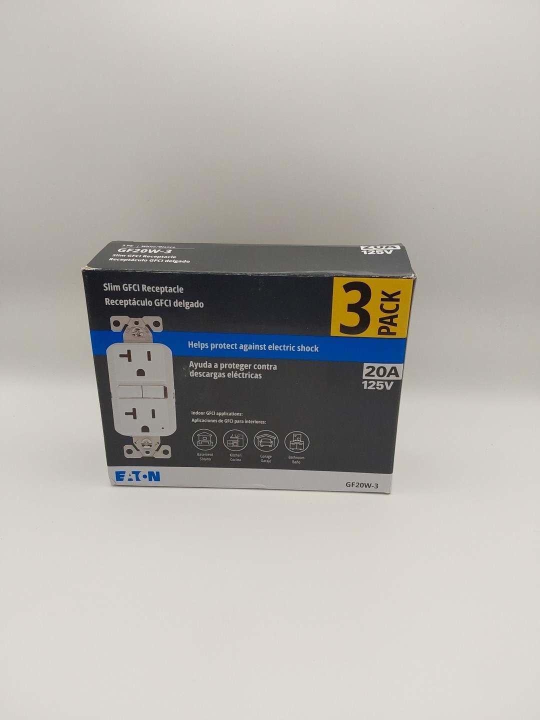 Eaton GF20W-3 PACK White Slim GFCI Outlet Receptacle 20A 125V New G1***