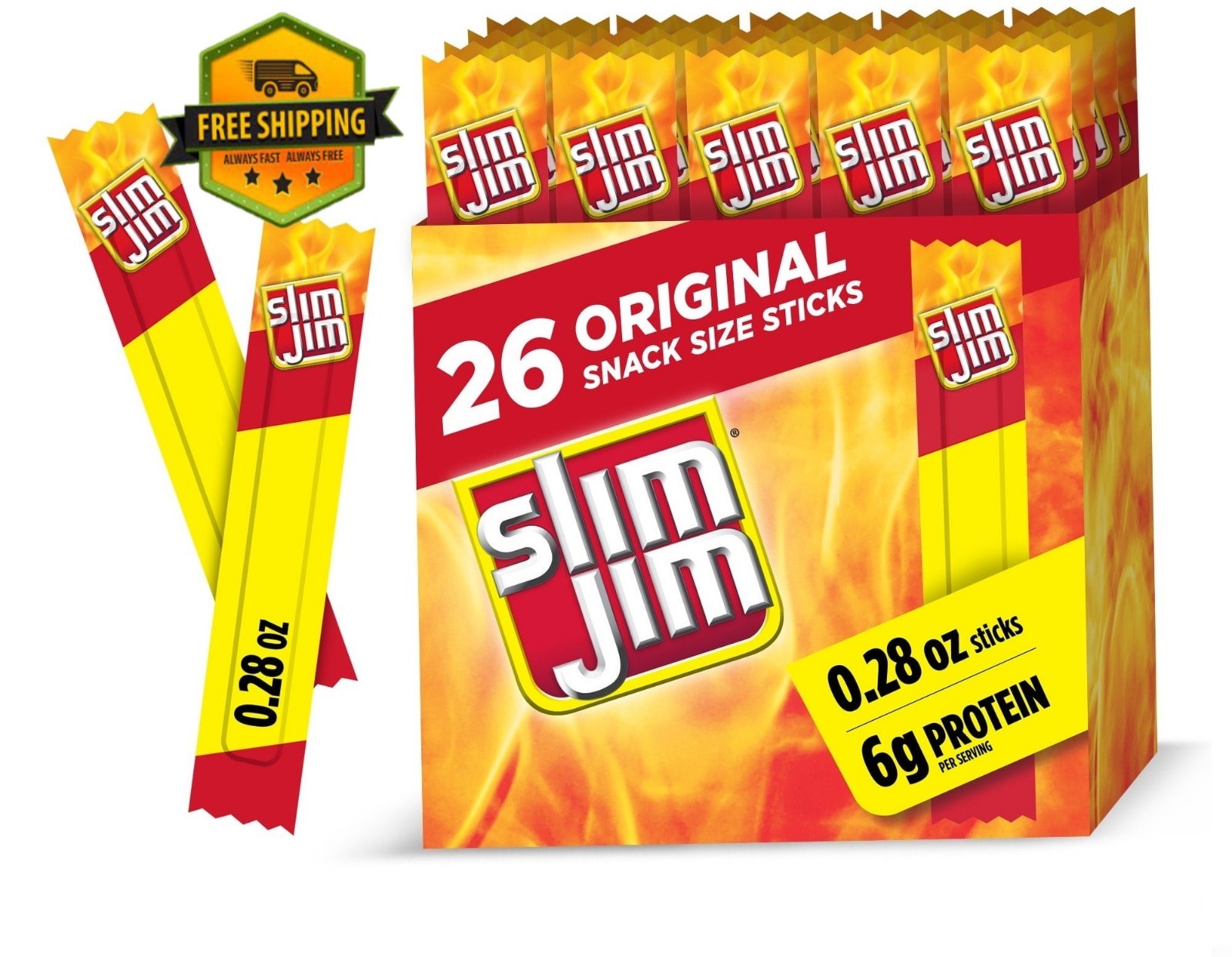 Slim Jim Original Smoked Meat Sticks Snack Size 26 Pack 6g Protein