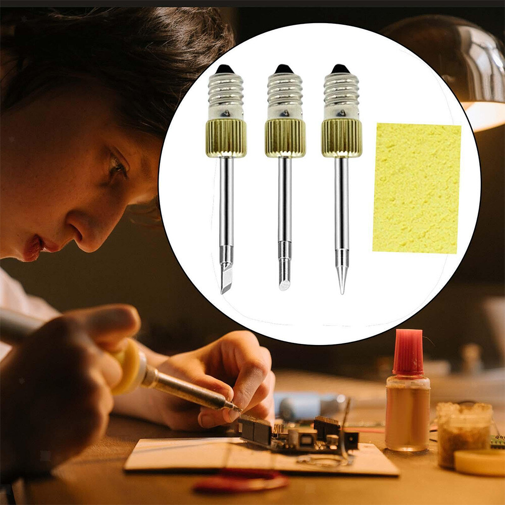 3Pcs Replacement Welding Iron Tips E10 USB Soldering Head Repair Tools + Sponge