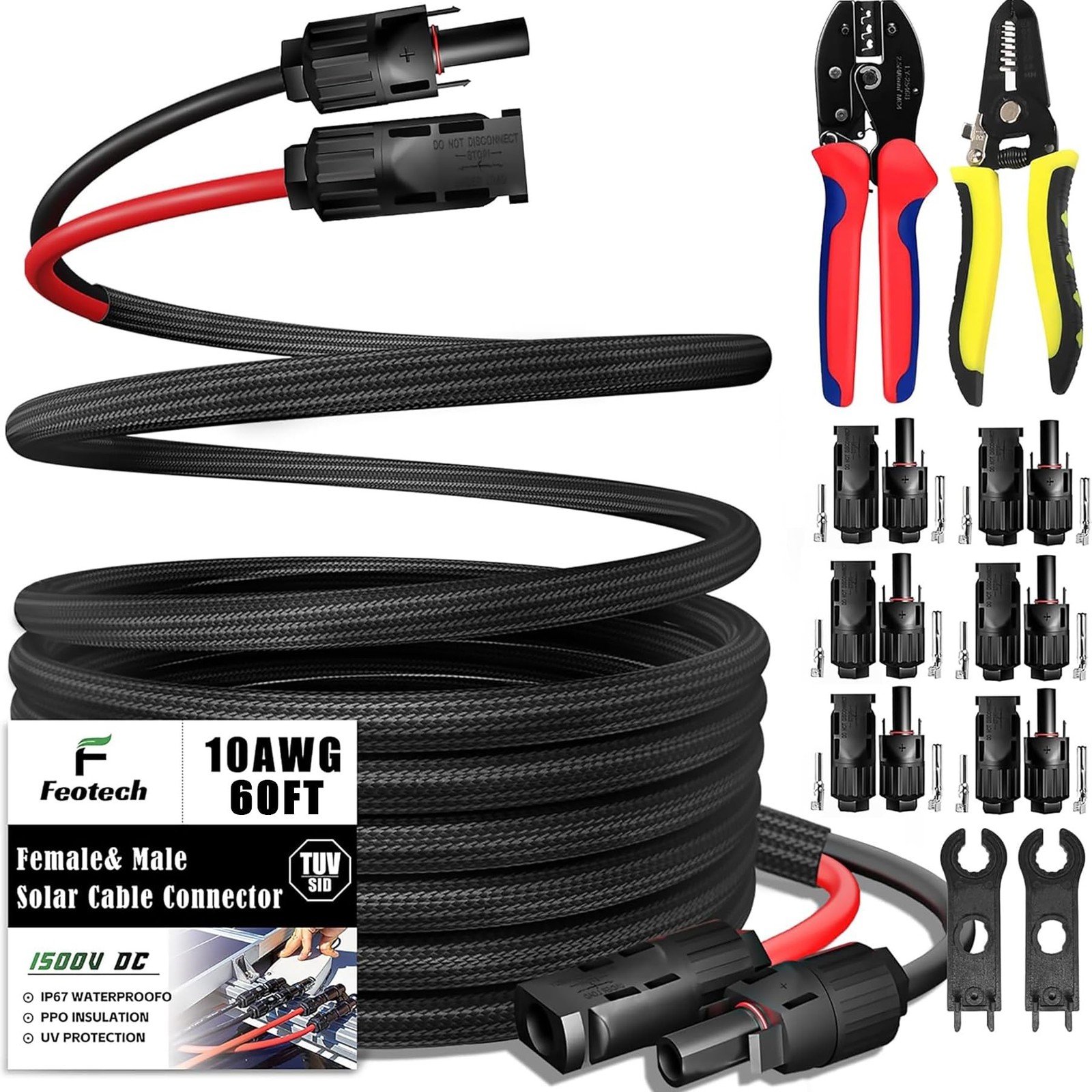 Feotech Twin Wire 60 Feet Solar Extension Cable 10AWG IP67 Female Male