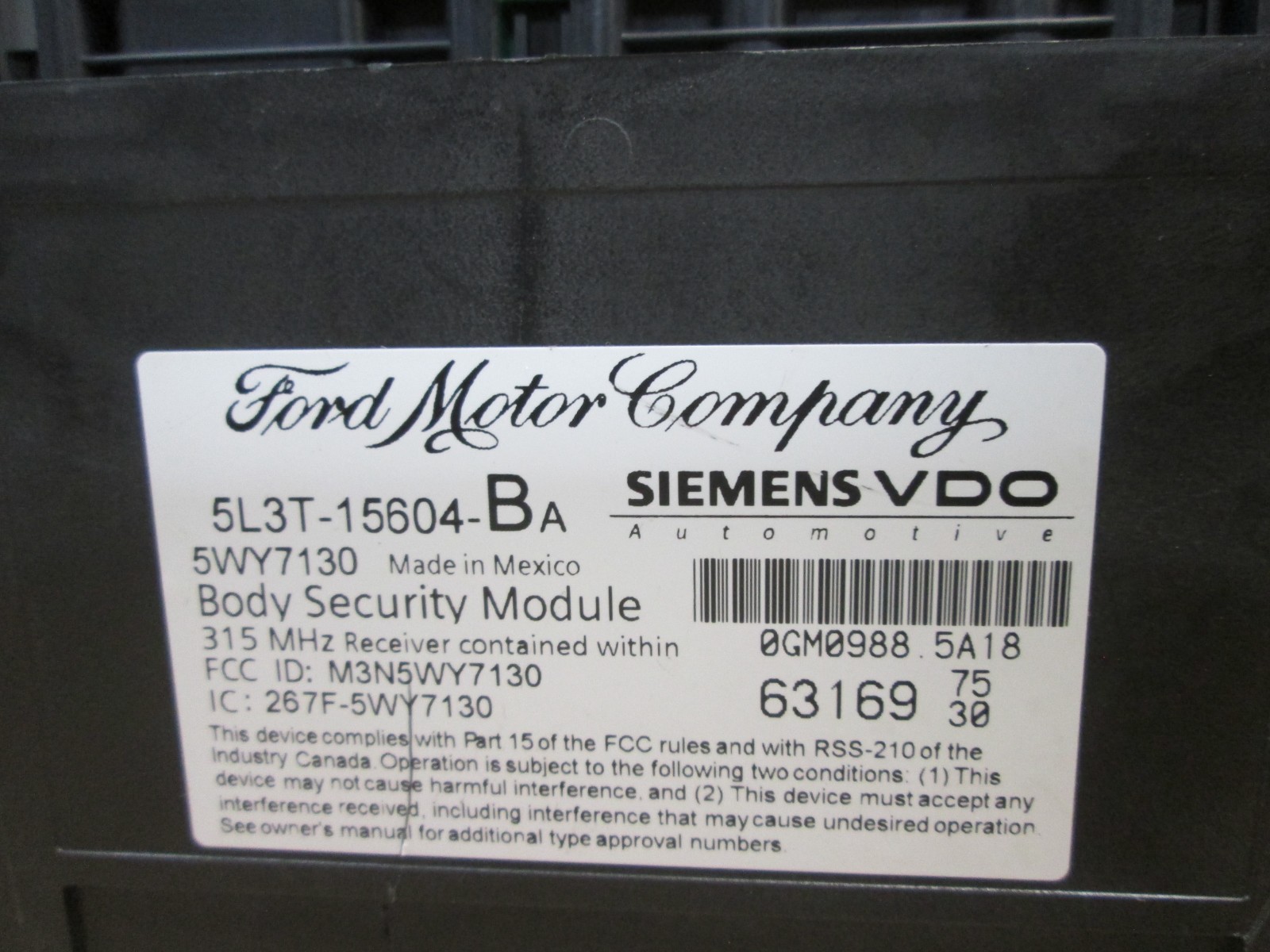04 05 06 Ford F-150 Theft Locking Security Control Module Unit 5l3t-15604-ba