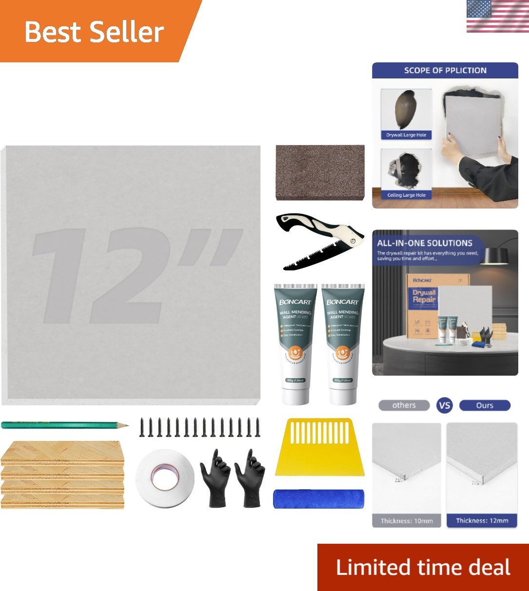 Professional 12" Drywall Patch Kit - Easy Home Repair Solution for Everyone