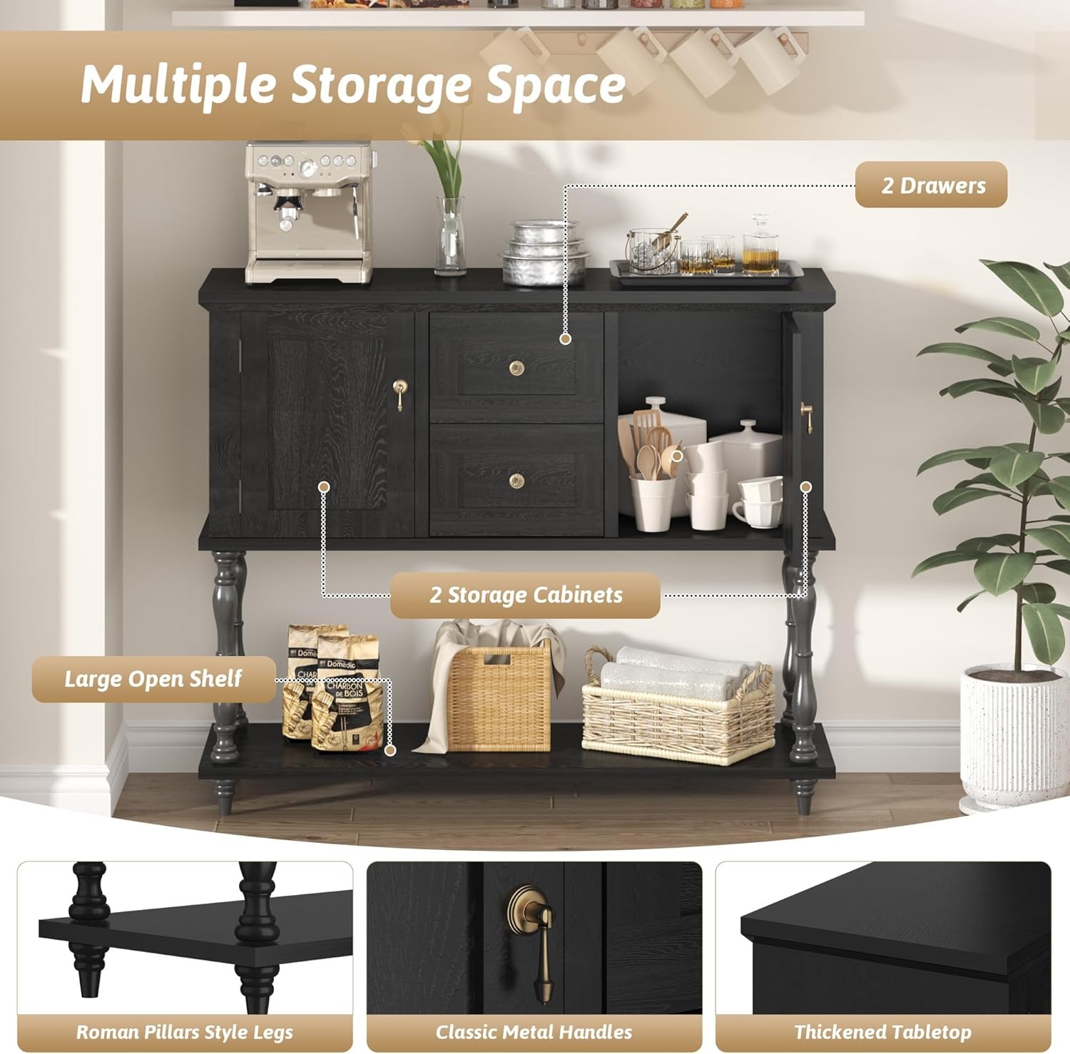 Entryway Console Table with Drawer Storage Shelf Door Buffet Sideboard Cabinet
