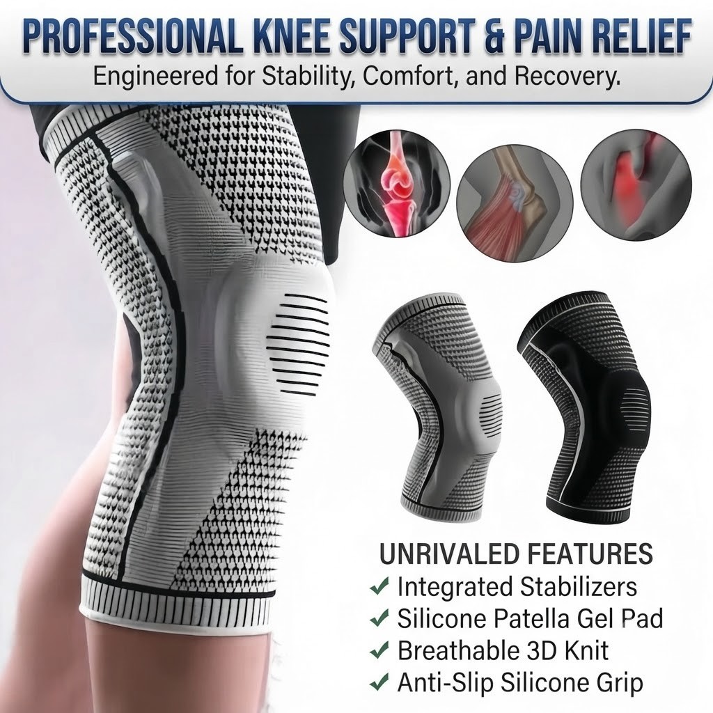 Knee Sleeves Compression Brace Support Sport Joint Injury Pain Arthritis Relief