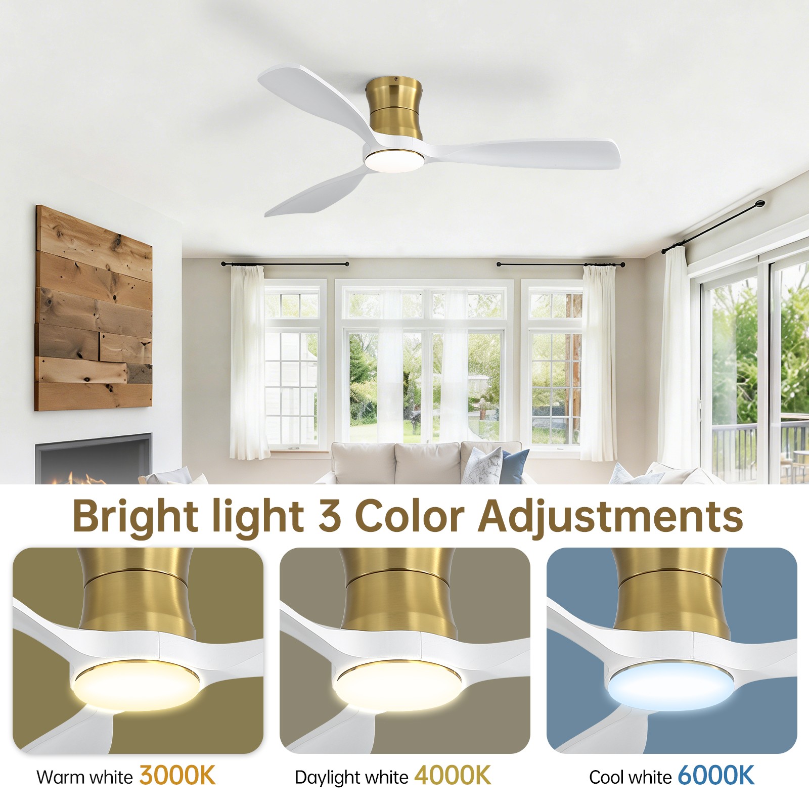 48 Inch Ceiling Fan with Light, Reversible DC Motor, Dimmable Light with Memory