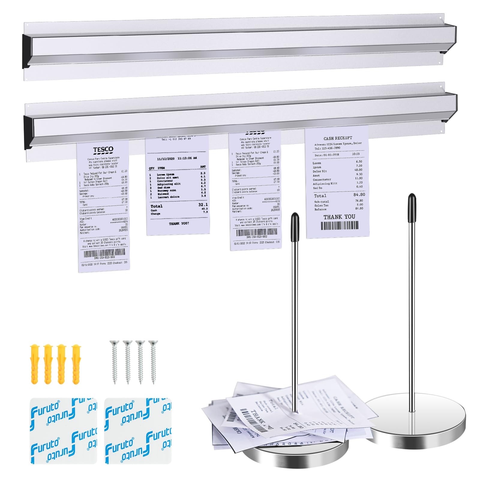 2 Pieces of 17inch Aluminum Sliding Restaurant Order Ticket Clip Rails, with ...