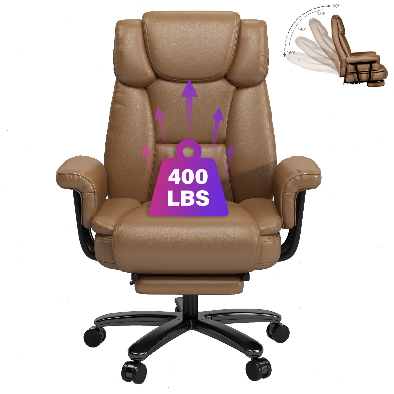 Big and Tall Office Chair Reclin with Footrest High Back Desk Chair 400LBS Brown
