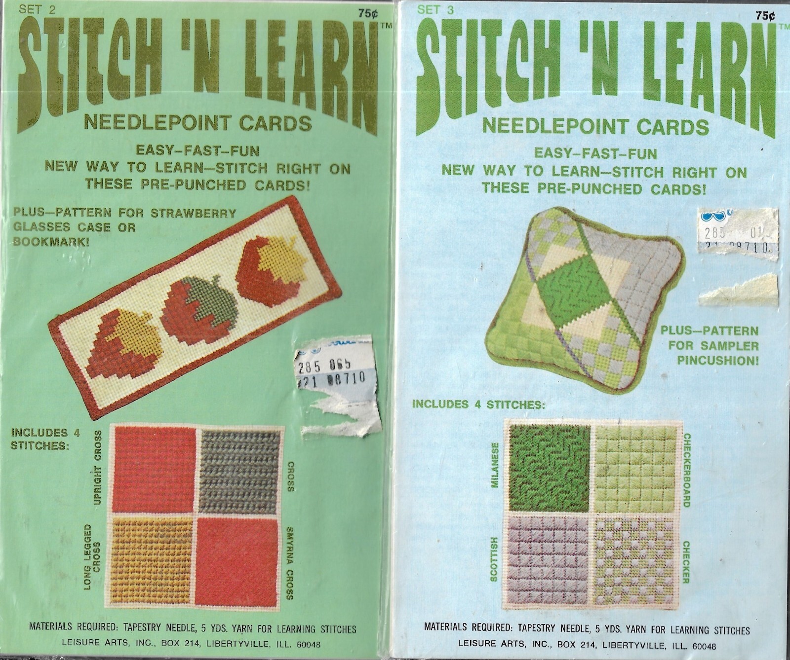 Stitch N Learn Needlepoint Cards Set 2 & 3-plus bookmark & pincushion pattern