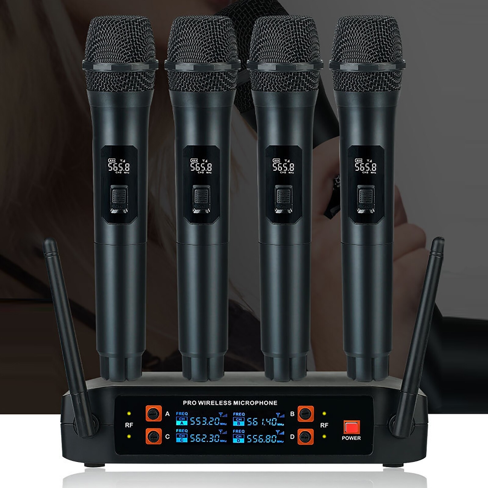 Pro Audio VHF Wireless Microphone System 4 Channel 4 Handheld Metal Dynamic Mic