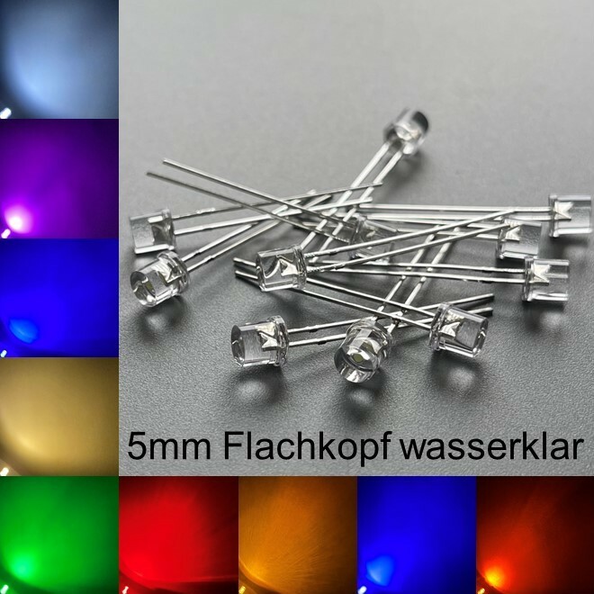 5mm LEDs flat head water clear all colours including resistors light emitting diodes LED +