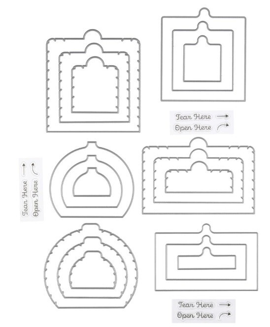 Crafter's Companion Tear & Reveal Door 3 Sets Dies & Stamps 816444 Sqr,Curve,Rec