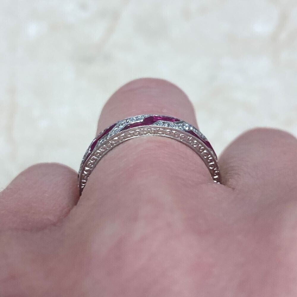 2.10Ct Baguette Lab-Created Pink Ruby Wedding Band Ring 14K White Gold Plated