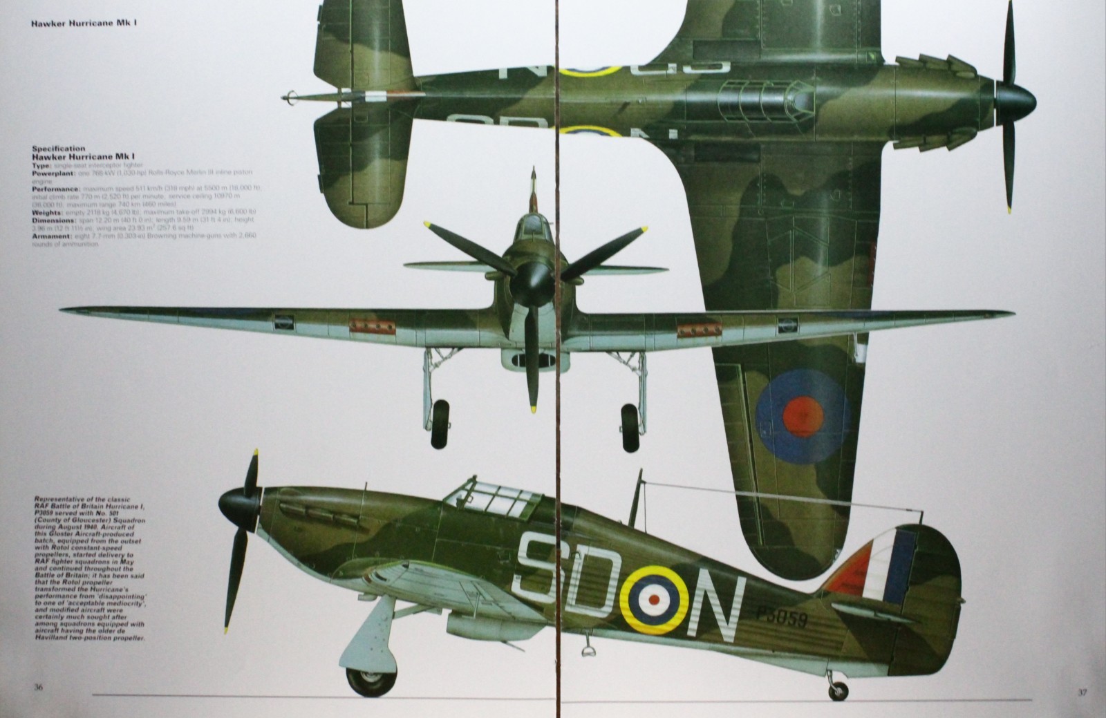 Hawker Hurricane Plane Picture Article Vtg Wall Art Aircraft Spec Sheet Display