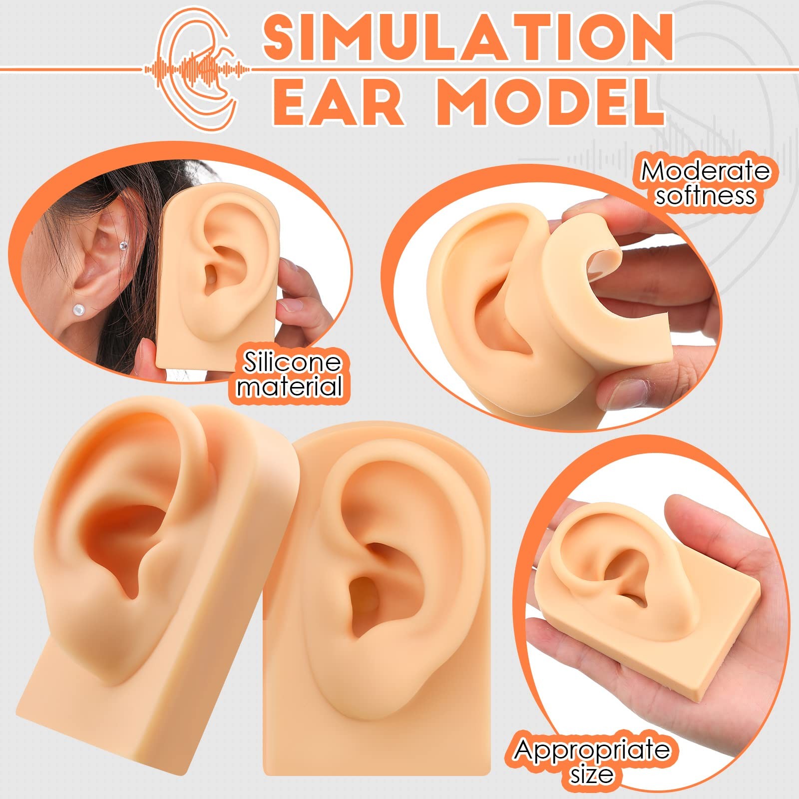 2 Pcs Silicone Ear Model Left and Right Soft Flexible Fake