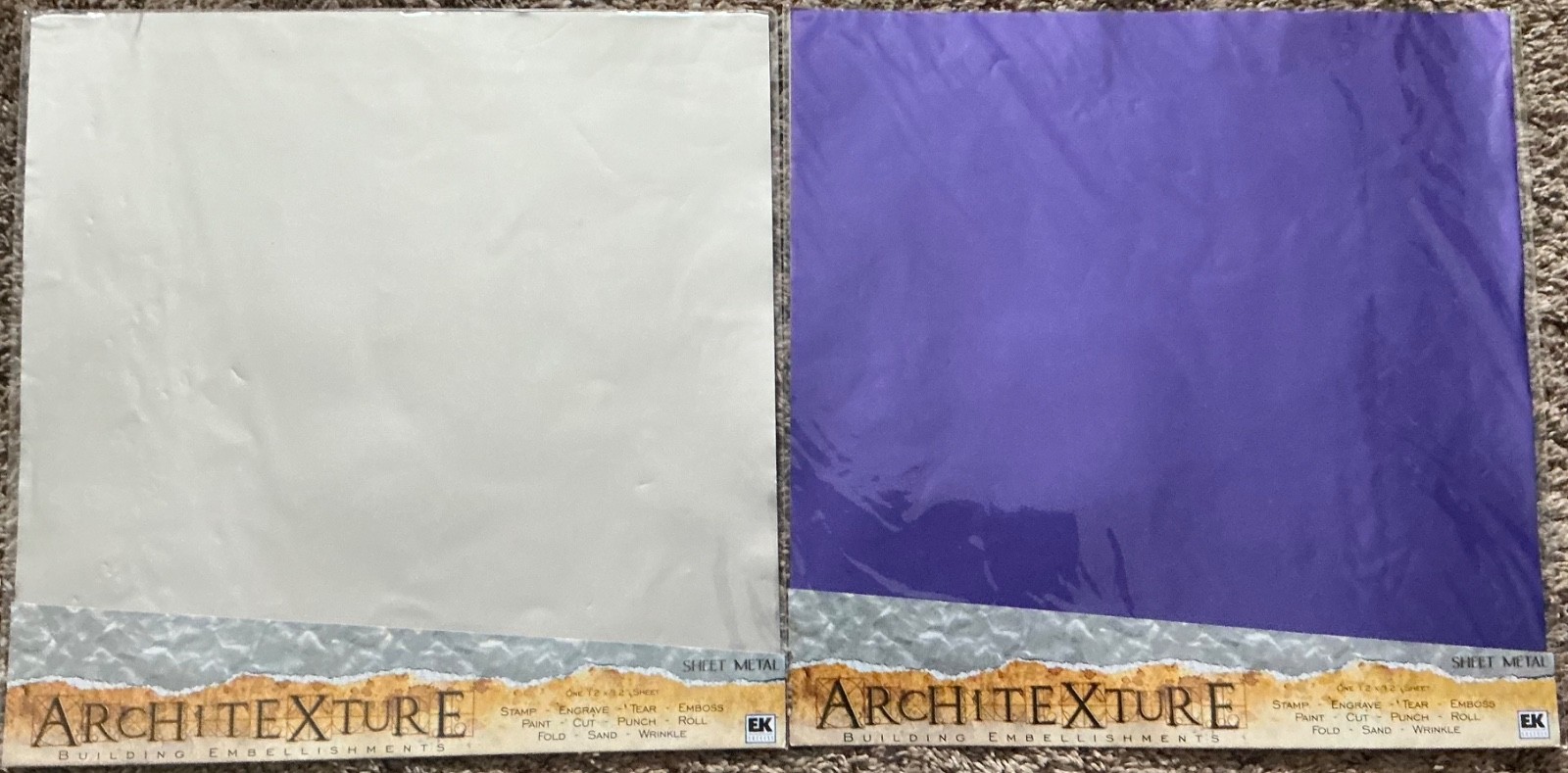 EK Success Architecture SILVER & PURPLE Metal Sheets 12" x 12" Scrapbooking